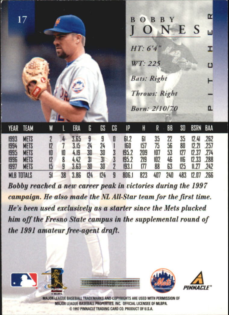 1998 Pinnacle #17 Bobby Jones back image