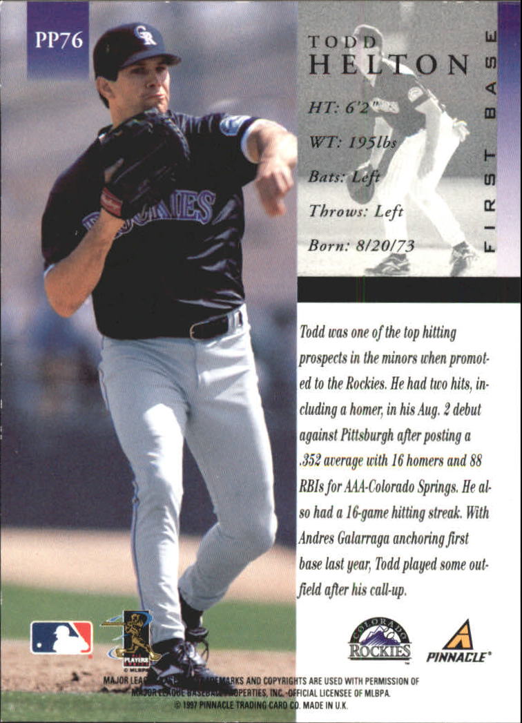 1998 Pinnacle Artist's Proofs #PP76 Todd Helton back image