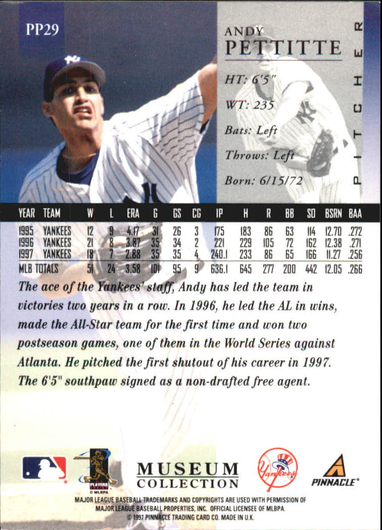 1998 Pinnacle Museum Collection #PP29 Andy Pettitte