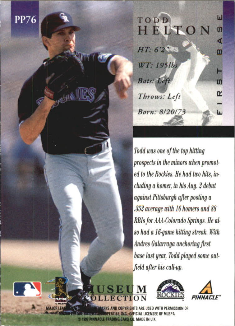 1998 Pinnacle Museum Collection #PP76 Todd Helton back image