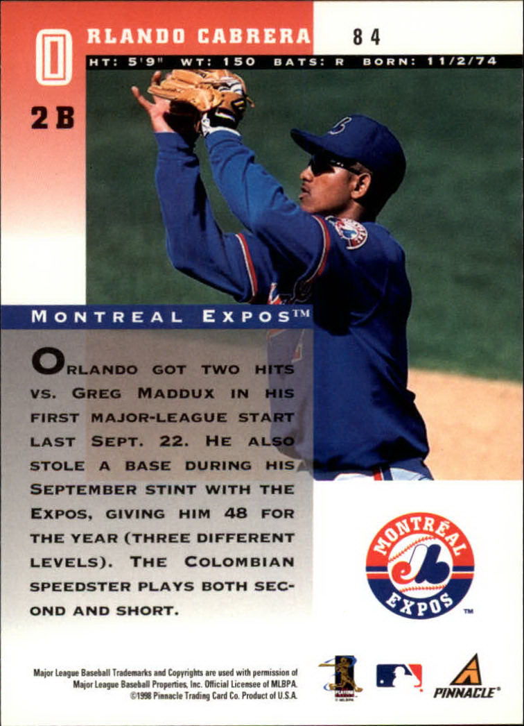 1998 Pinnacle Plus #84 Orlando Cabrera back image