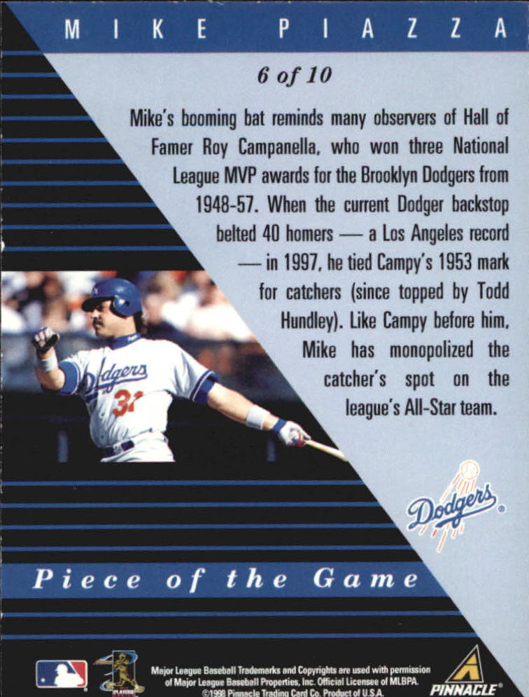 1998 Pinnacle Plus Piece of the Game #6 Mike Piazza back image