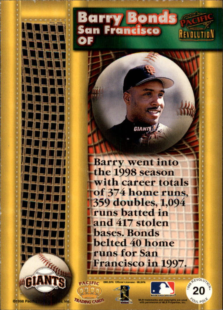 1998 Revolution Foul Pole #20 Barry Bonds back image