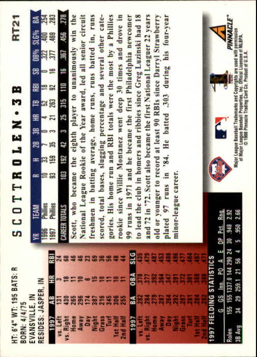 1998 Score Rookie Traded #21 Scott Rolen back image