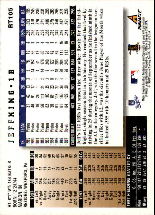 1998 Score Rookie Traded #105 Jeff King back image