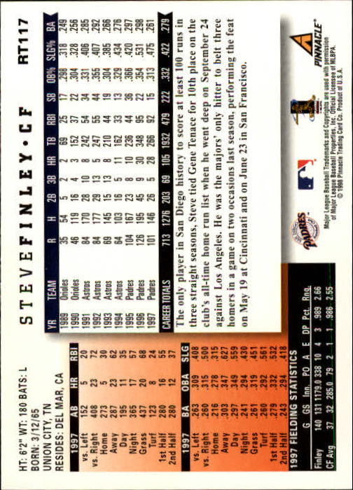 1998 Score Rookie Traded #117 Steve Finley back image