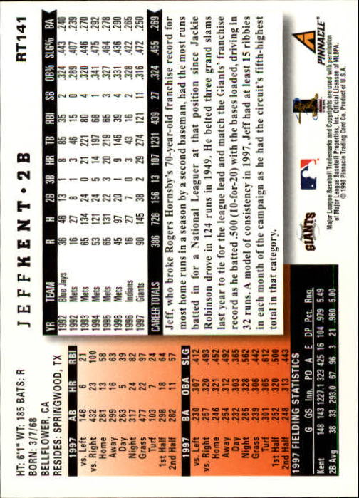 1998 Score Rookie Traded #141 Jeff Kent back image