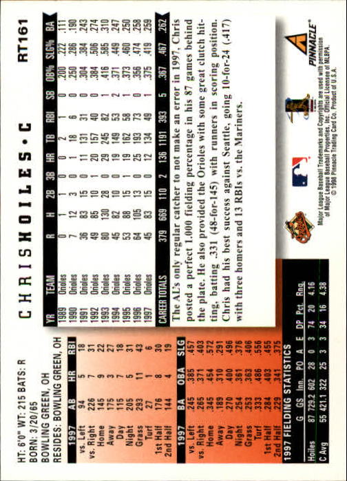 1998 Score Rookie Traded #161 Chris Hoiles back image