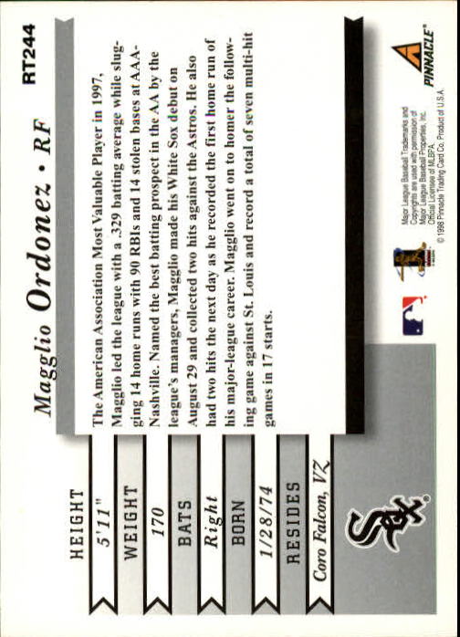 1998 Score Rookie Traded #244 Magglio Ordonez RC back image
