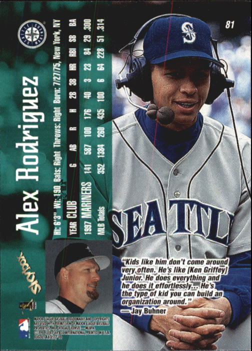 Alex Rodriguez Autographed 1998 Skybox Dugout Access Card #81