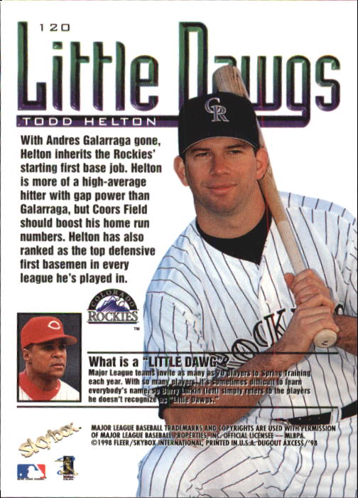 1998 SkyBox Dugout Axcess #120 Todd Helton back image