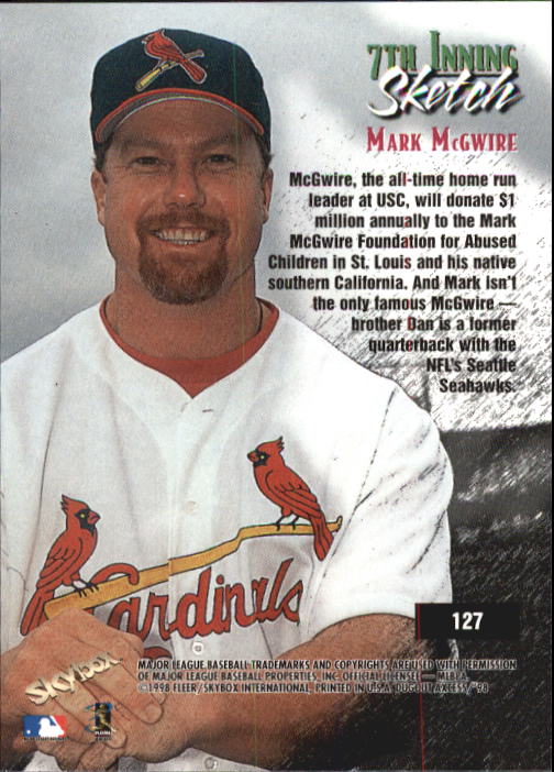 1998 SkyBox Dugout Axcess #127 Mark McGwire 7TH back image