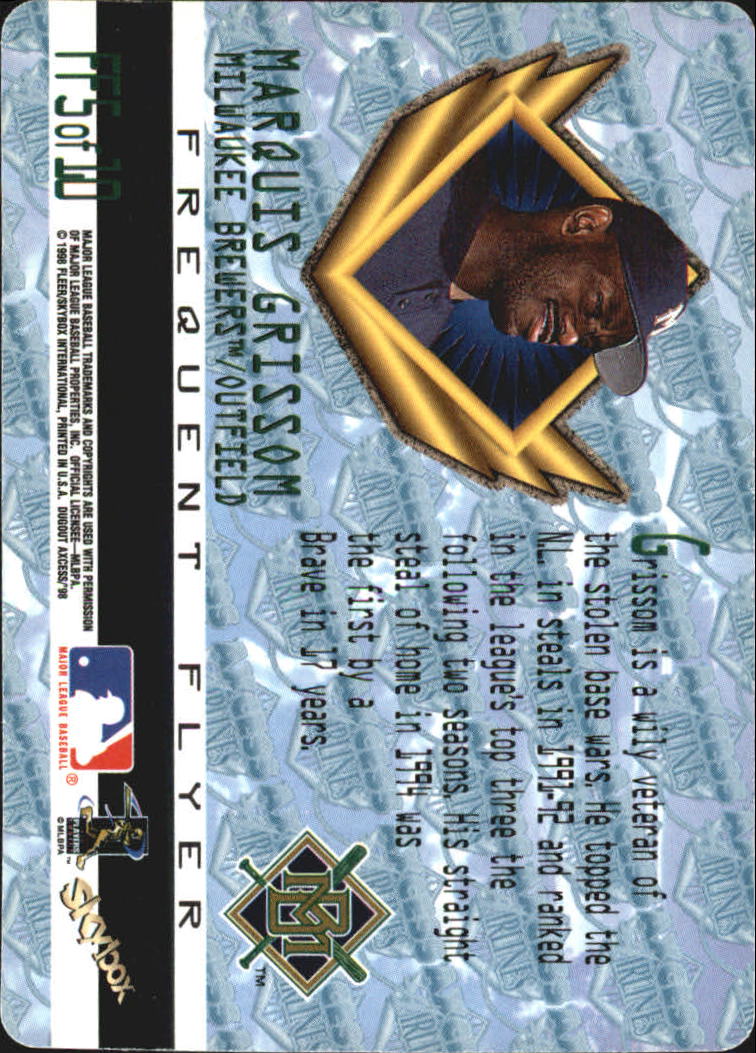 1998 Skybox Axcess Airlines Frequent Flyer Marquis Grissom #FF5 MINT NO1114  - SportsCare Physical Therapy