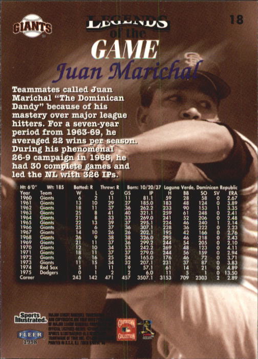 1998 Sports Illustrated Then and Now #18 Juan Marichal back image