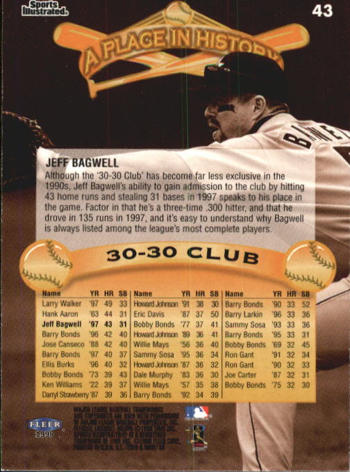 1998 Sports Illustrated Then and Now #43 Jeff Bagwell HIST back image