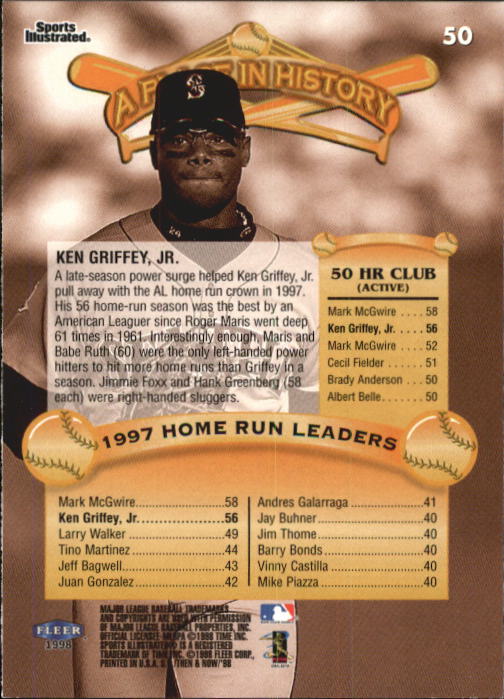 1998 Sports Illustrated Then and Now #50 Ken Griffey Jr. HIST back image