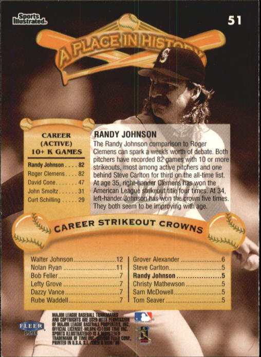 1998 Sports Illustrated Then and Now #51 Randy Johnson HIST back image