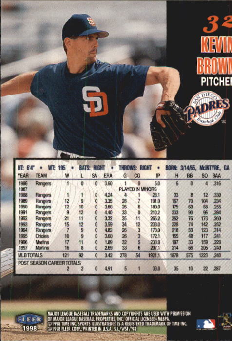 1998 Sports Illustrated World Series Fever #32 Kevin Brown back image