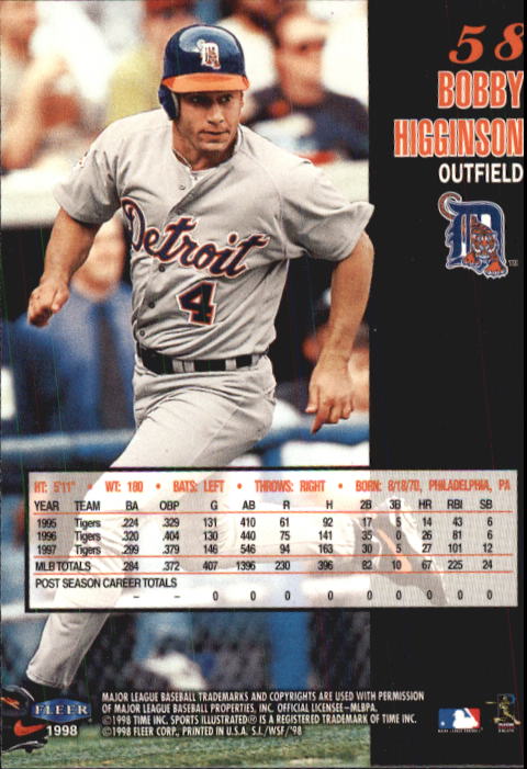 1998 Sports Illustrated World Series Fever #58 Bobby Higginson back image