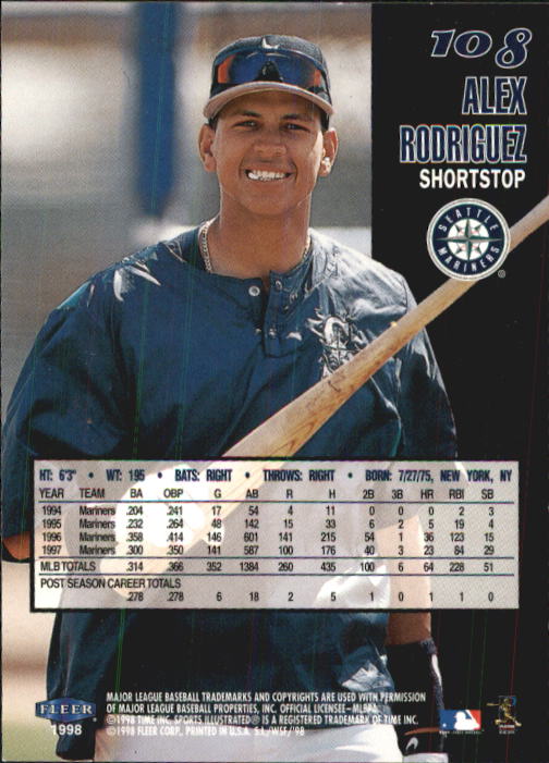 1998 Sports Illustrated World Series Fever #108 Alex Rodriguez back image