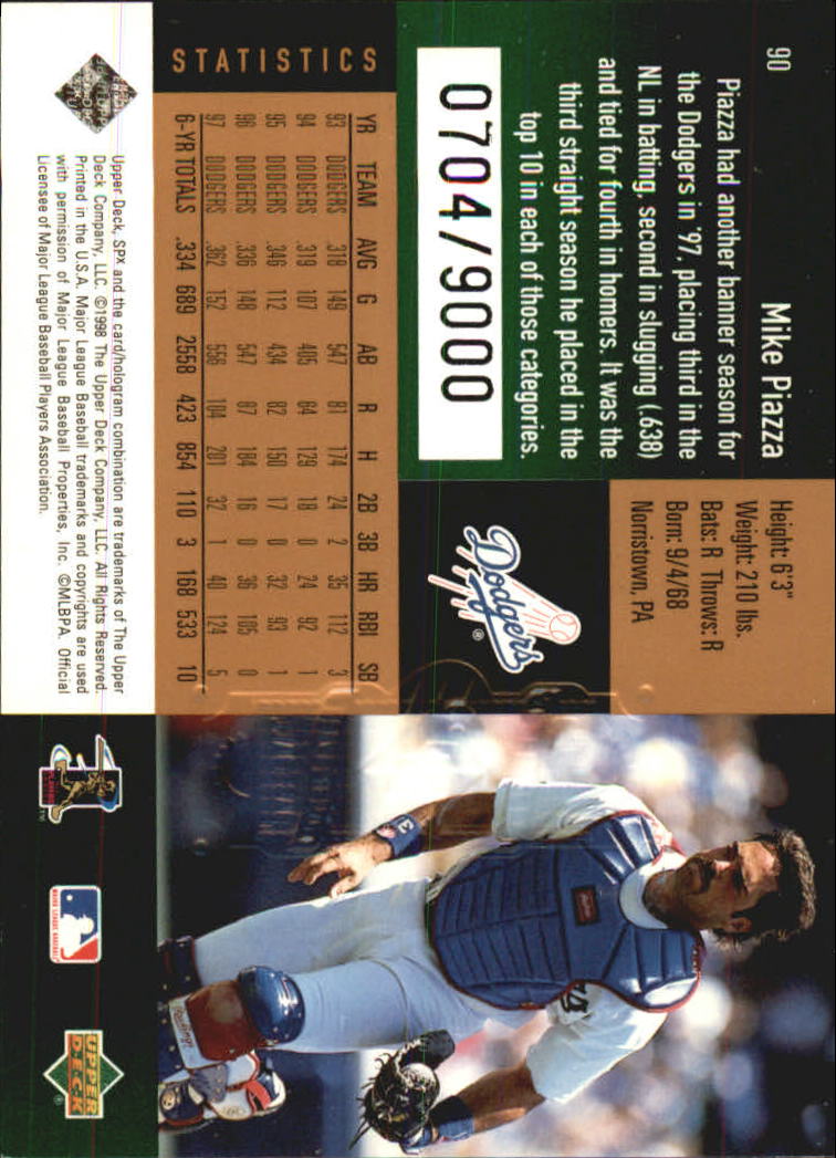 1998 SPx Finite #90 Mike Piazza back image