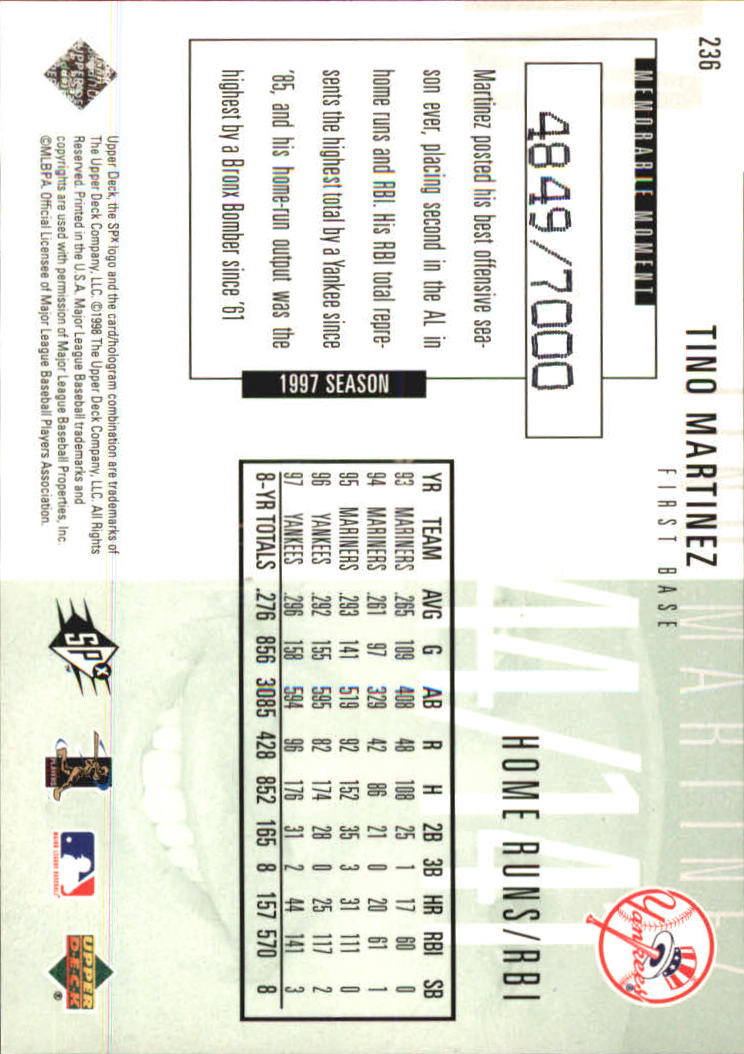 B3190- 1998 SPx Finite Assorted Baseball Cards -You Pick- 15+ FREE US SHIP - Picture 107 of 402