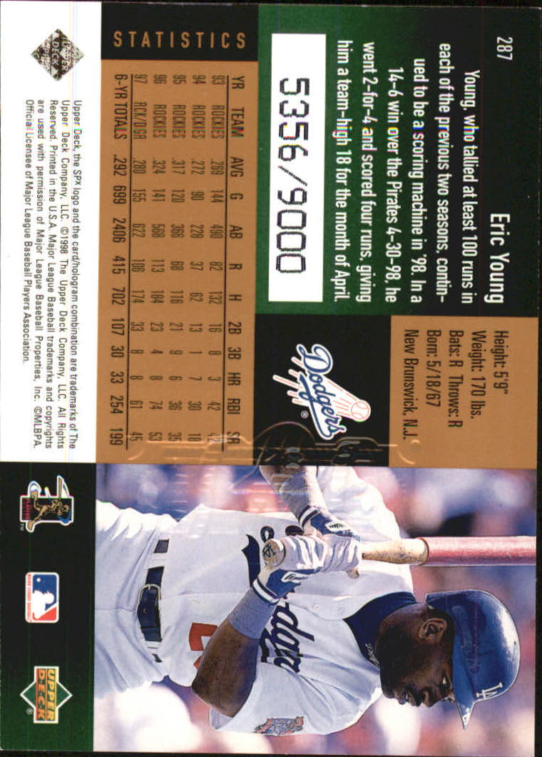 1998 SPx Finite #287 Eric Young back image