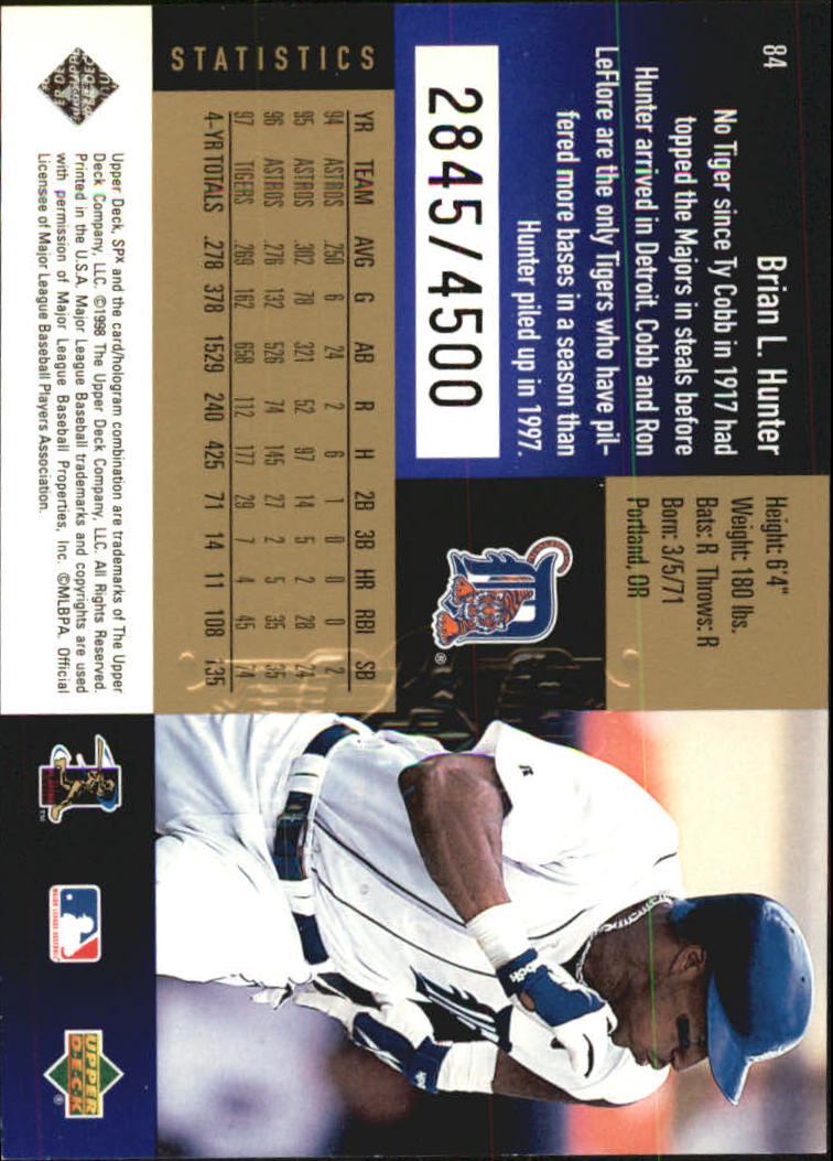 1998 SPx Finite Radiance #84 Brian L. Hunter back image