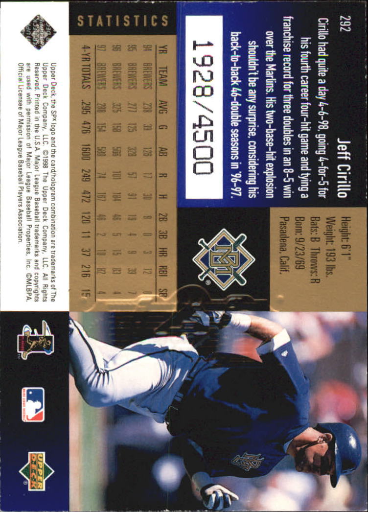 B3190- 1998 SPx Finite Assorted Baseball Cards -You Pick- 15+ FREE US SHIP - Picture 311 of 402
