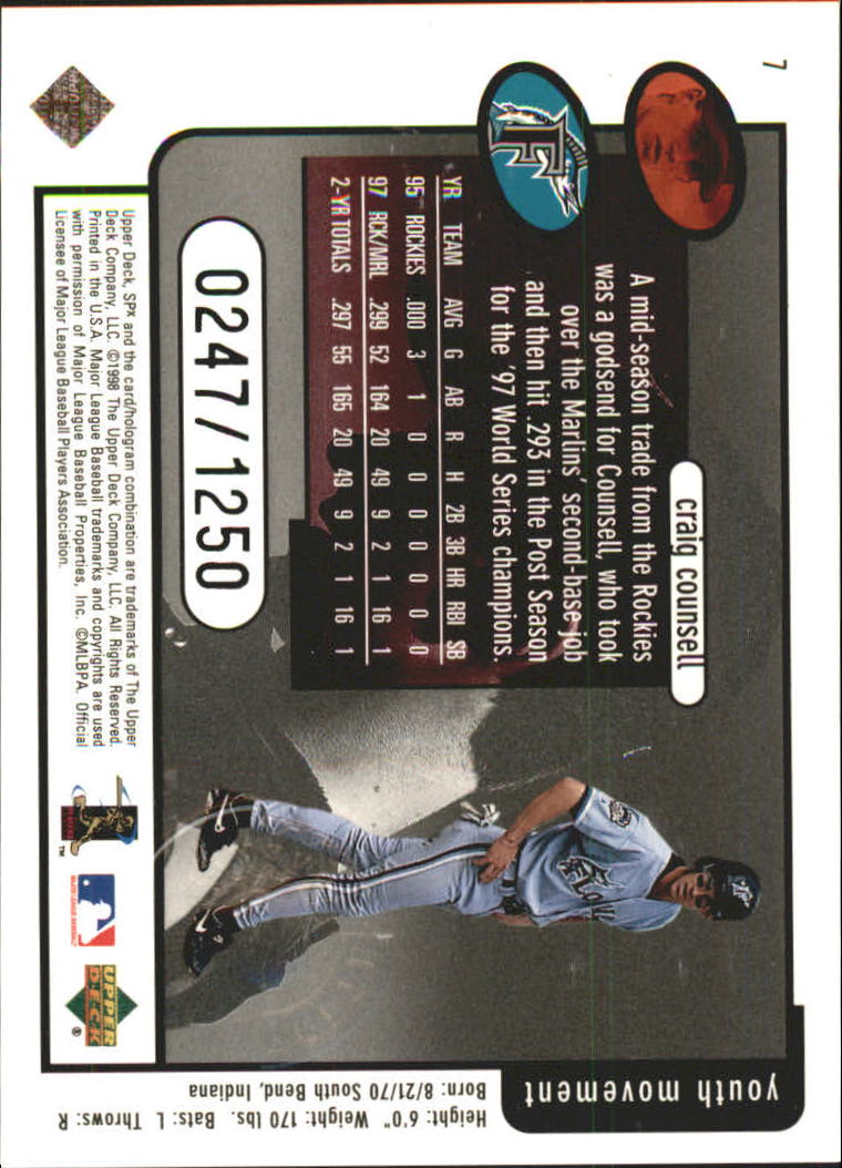 1998 SPx Finite Spectrum #7 Craig Counsell YM back image