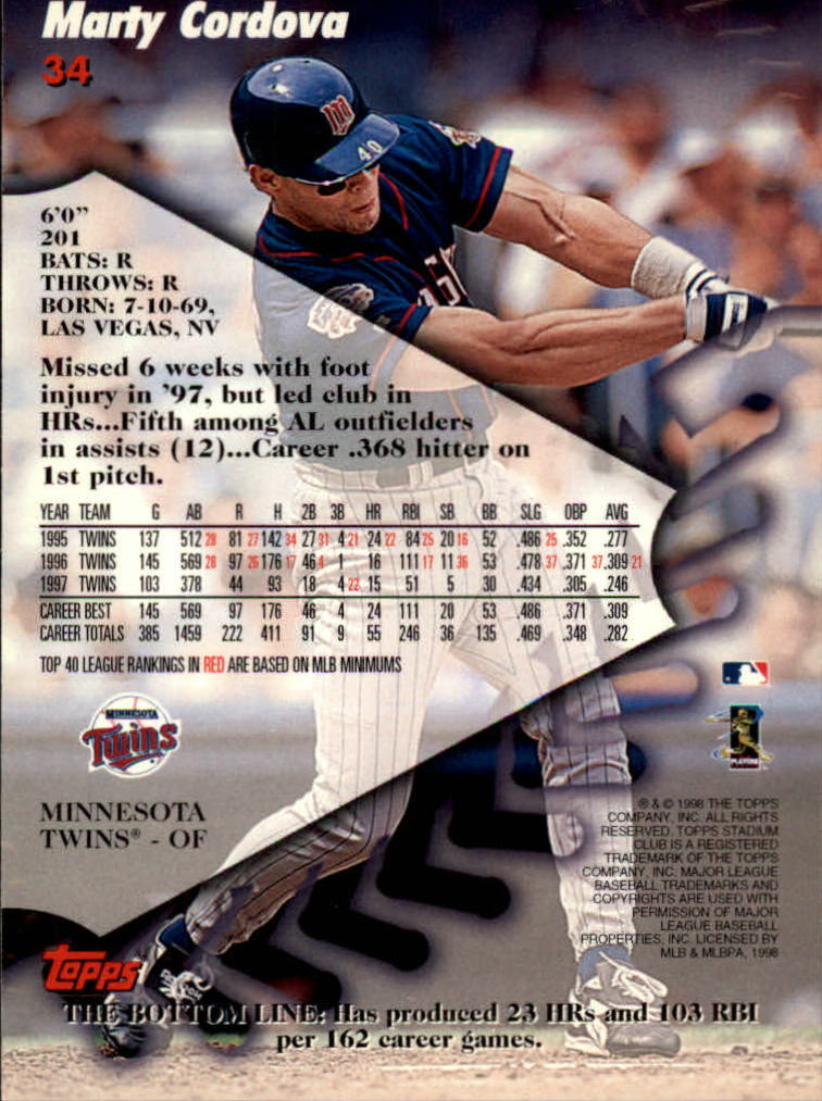 1998 Stadium Club #34 Marty Cordova back image