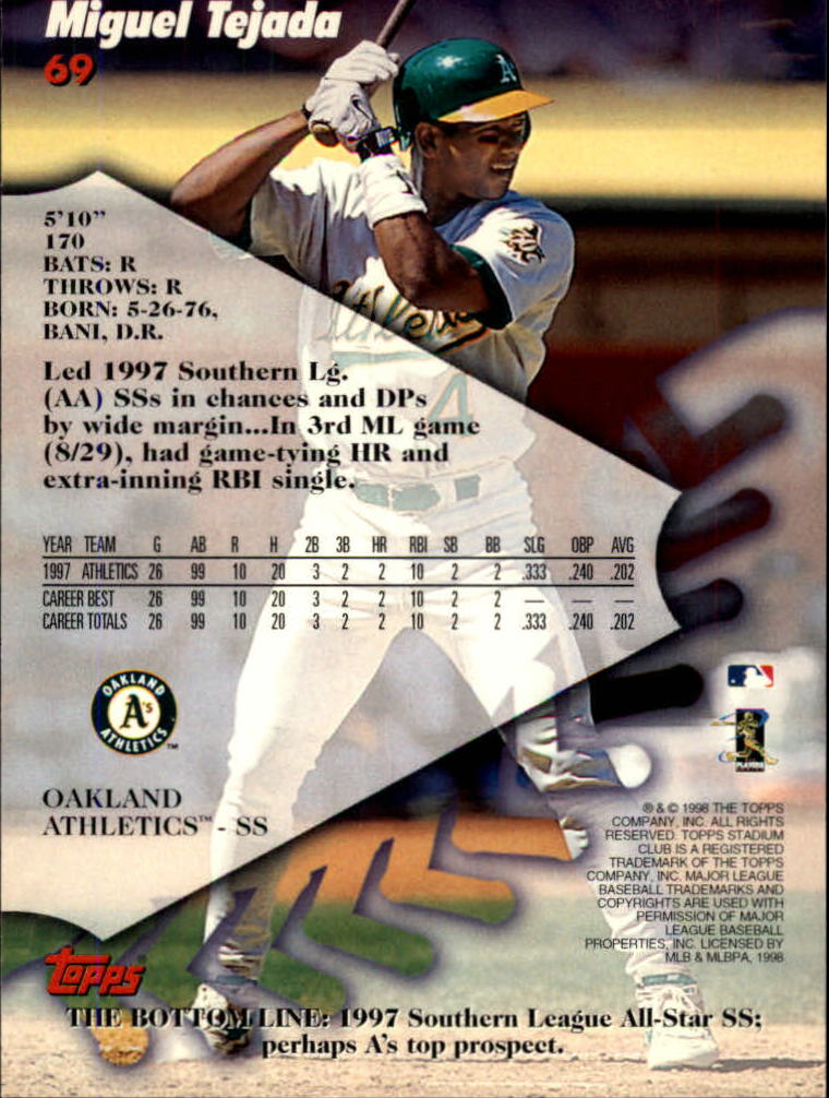 1998 Stadium Club #69 Miguel Tejada back image