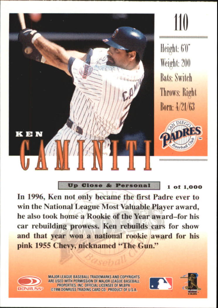 1998 Studio Silver Press Proofs #110 Ken Caminiti back image