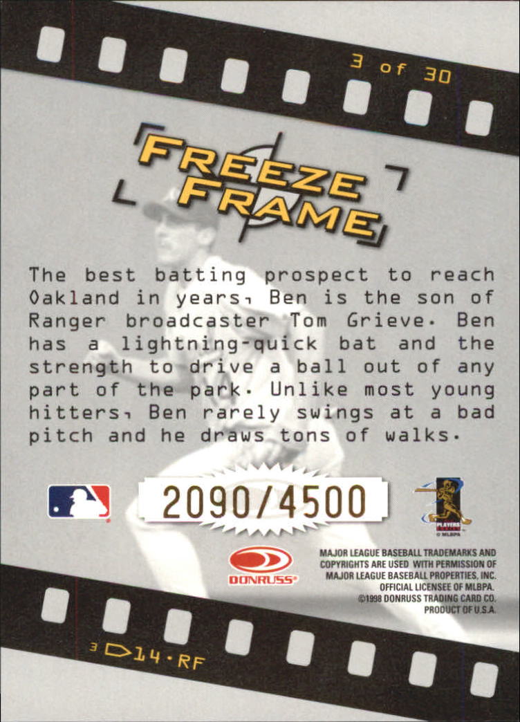 1998 Studio Freeze Frame #3 Ben Grieve back image