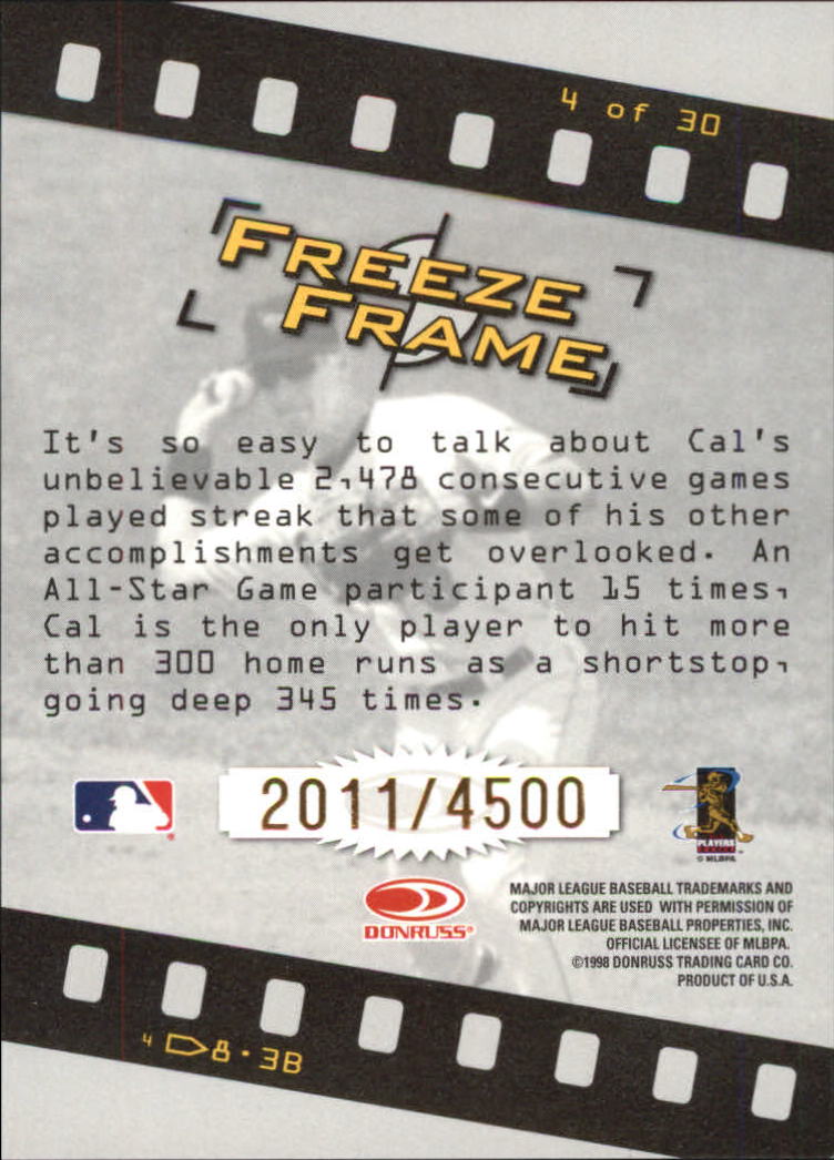 1998 Studio Freeze Frame #4 Cal Ripken back image
