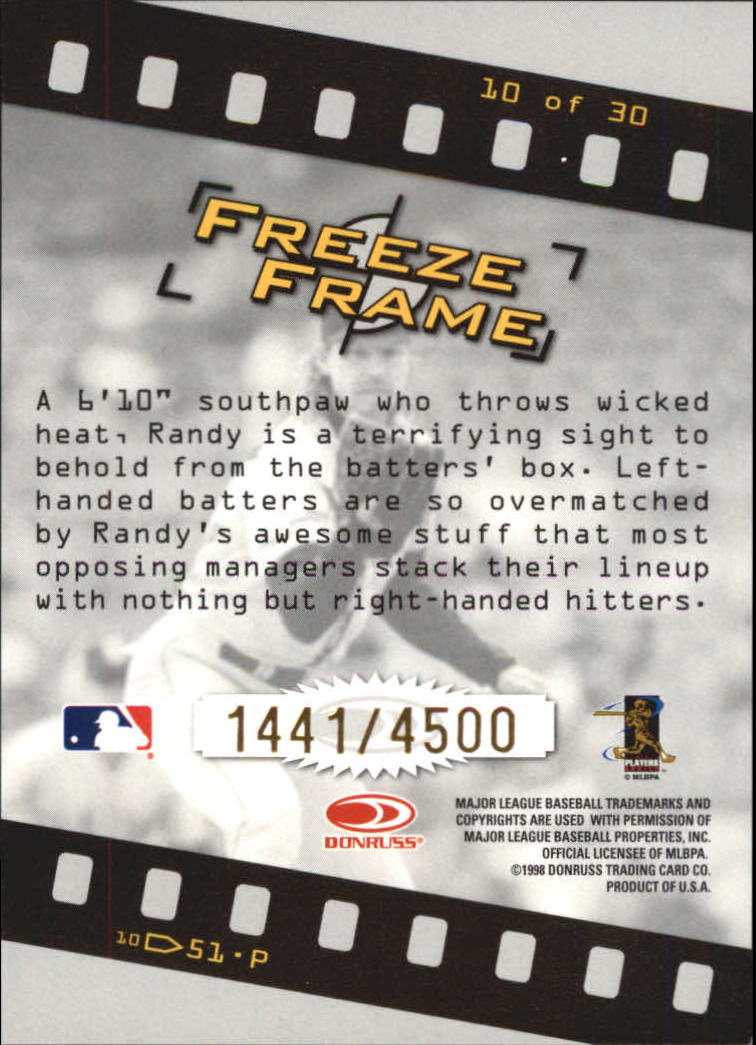 1998 Studio Freeze Frame #10 Randy Johnson back image