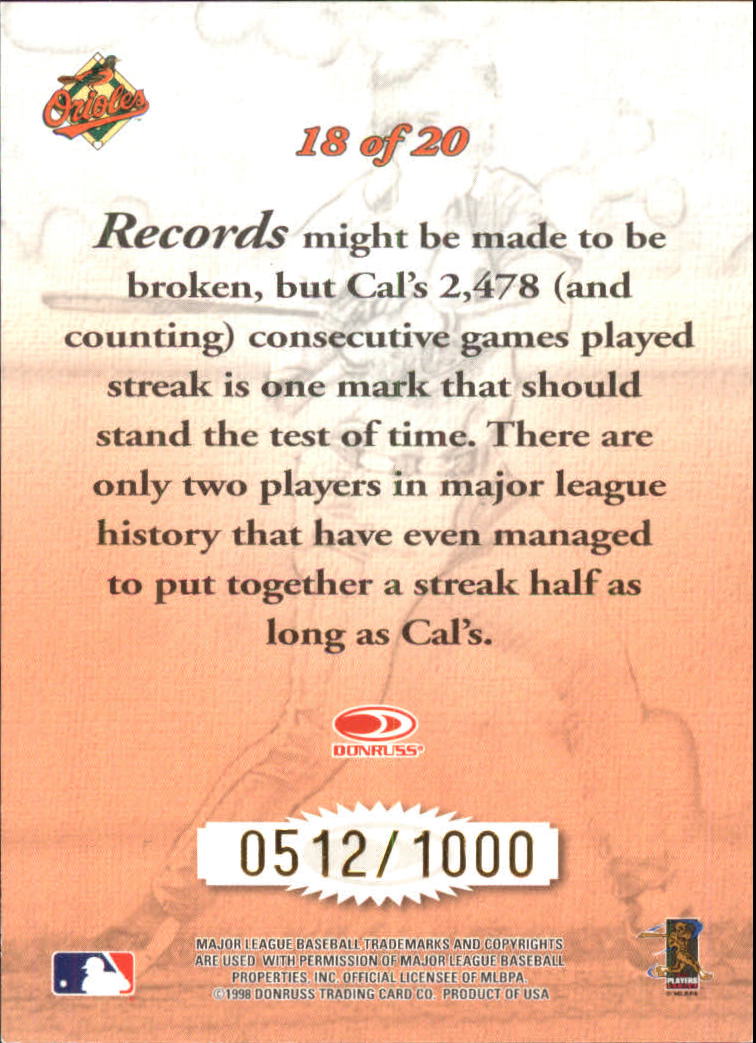 1998 Studio Masterstrokes #18 Cal Ripken back image