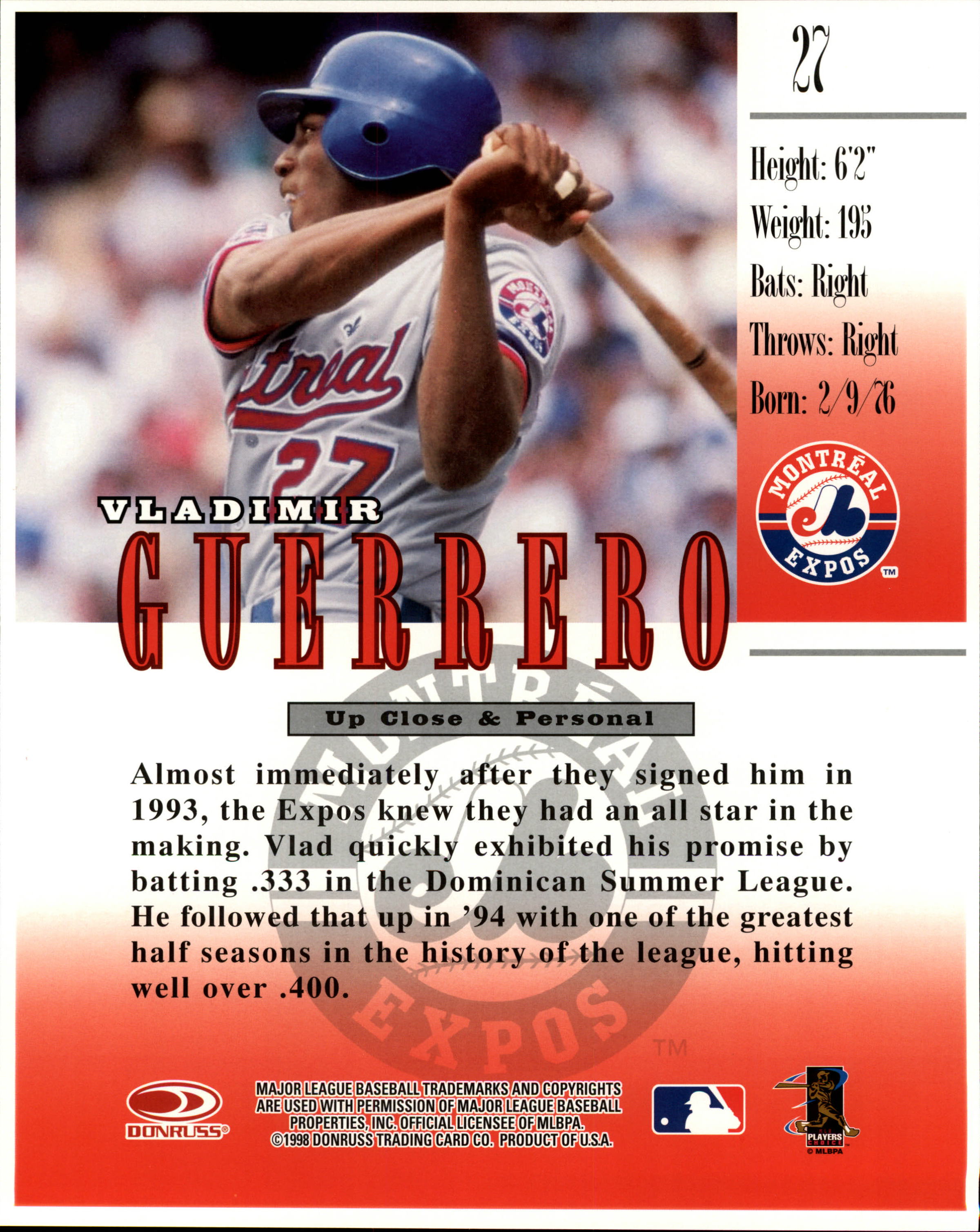 Vladimir Guerrero 1995 Upper Deck Minors Future Stock Autograph Baseball  Card #127 BAS 10