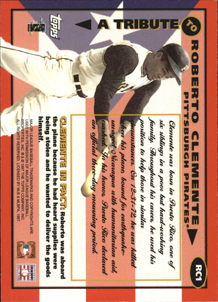 1998 Topps Clemente Tribute #RC1 Roberto Clemente/Picking Bat from Rack back image