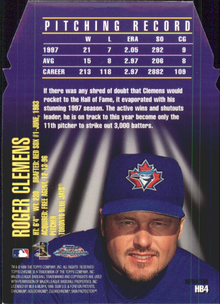 1998 Topps Chrome HallBound Refractors #HB4 Roger Clemens back image