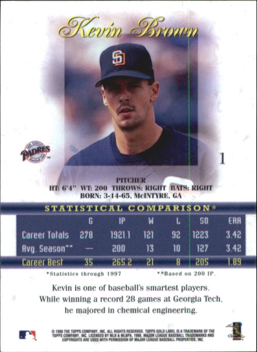 1998 Topps Gold Label Class 2 #1 Kevin Brown back image