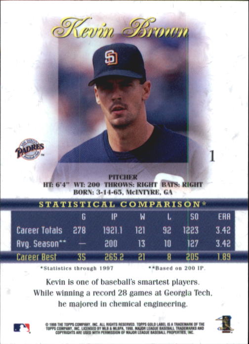 1998 Topps Gold Label Class 3 #1 Kevin Brown back image
