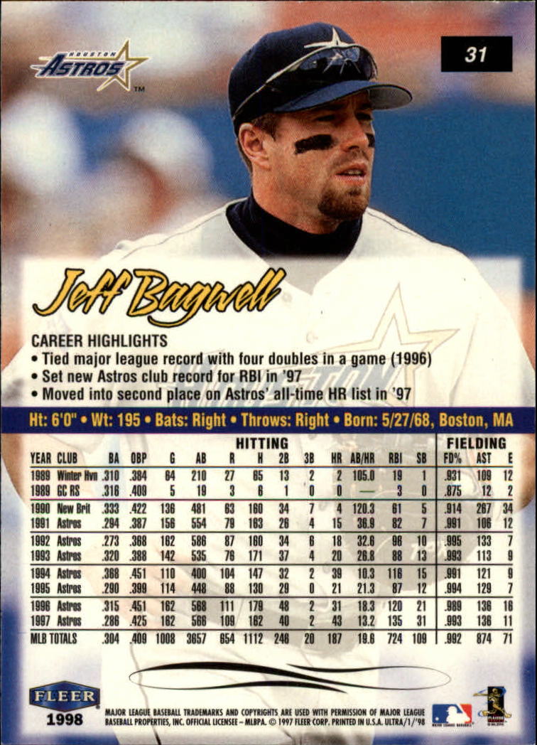 1998 Ultra #31 Jeff Bagwell back image