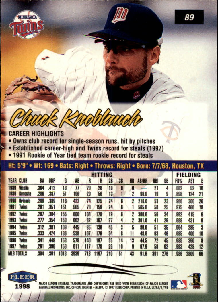 1998 Ultra #89 Chuck Knoblauch back image