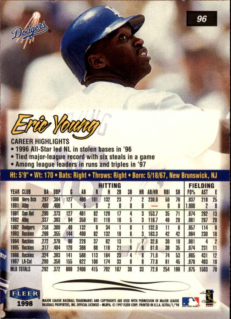 1998 Ultra #96 Eric Young back image