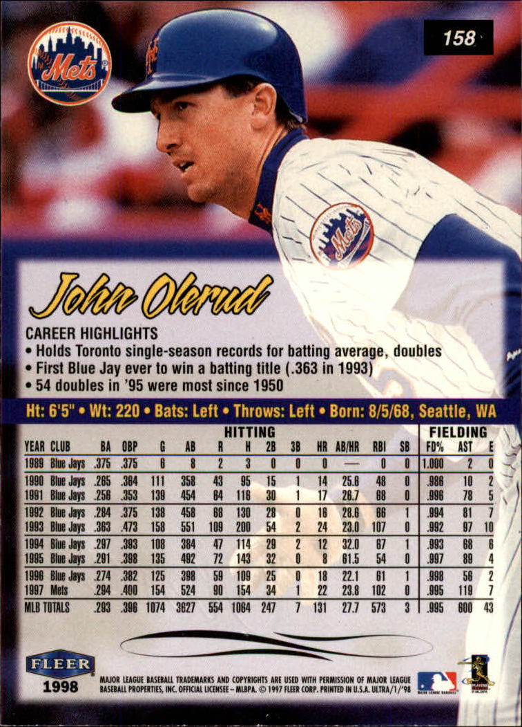 1998 Ultra #158 John Olerud back image