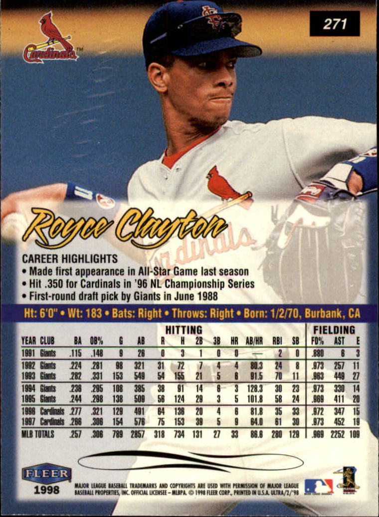 1998 Ultra #271 Royce Clayton back image