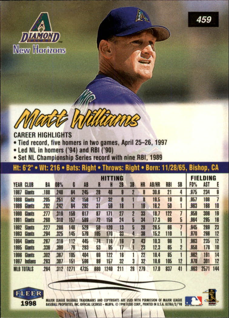 1998 Ultra #459 Matt Williams back image