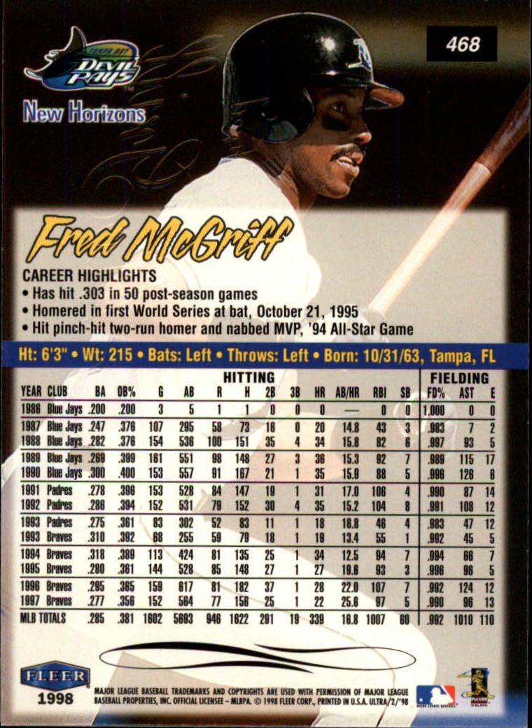 1998 Ultra #468 Fred McGriff back image