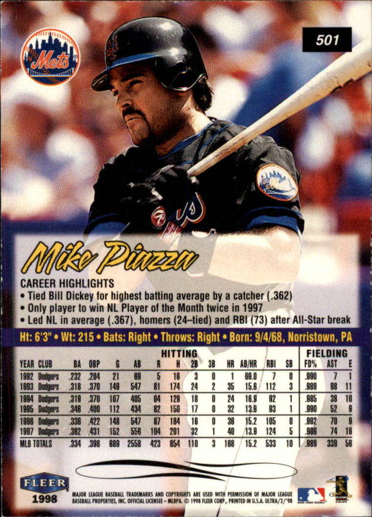 1998 Ultra #501 Mike Piazza back image
